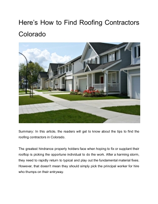 Here’s How to Find Roofing Contractors Colorado