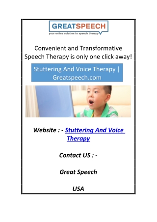 Stuttering And Voice Therapy | Greatspeech.com