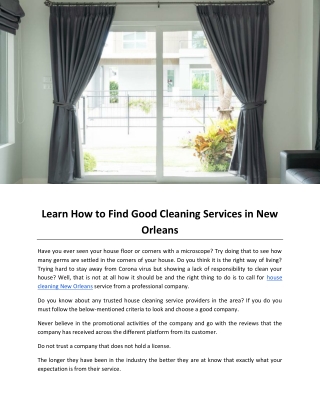 Learn How to Find Good Cleaning Services in New Orleans