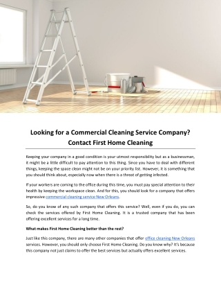 Looking for a Commercial Cleaning Service Company? Contact First Home Cleaning