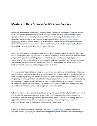 Masters in Data Science Certification Courses
