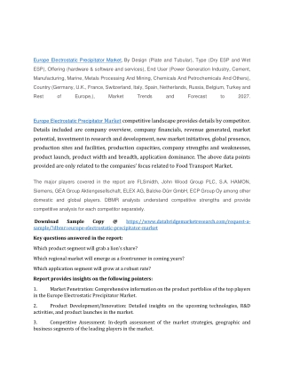 Europe Electrostatic Precipitator Market Segmentation, Size, Analysis, Key Players and Forecast 2027