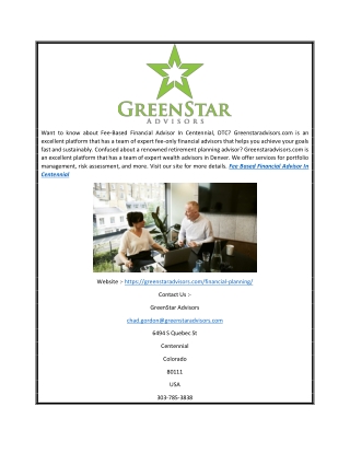 Fee Based Financial Advisor in Centennial | Greenstaradvisors.com