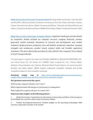 Middle East and Africa Electrostatic Precipitator Market Research Reports, Growth, Analysis and Forecast 2027