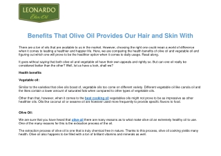 Benefits That Olive Oil Provides Our Hair and Skin With