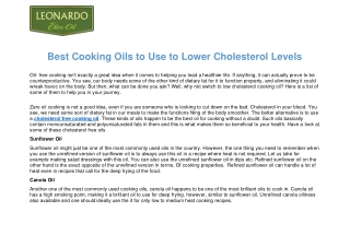 Best Cooking Oils to Use to Lower Cholesterol Levels