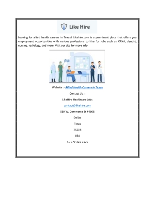 Allied Health Careers in Texas | Likehire.com