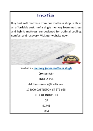 Memory Foam Mattress Single | Inofia.co.uk