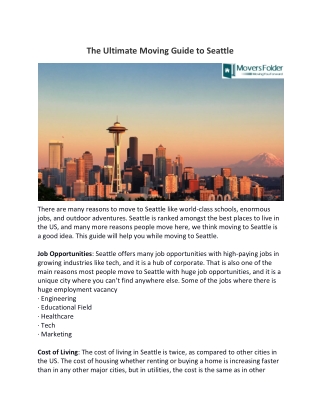 The Ultimate Moving Guide to Seattle