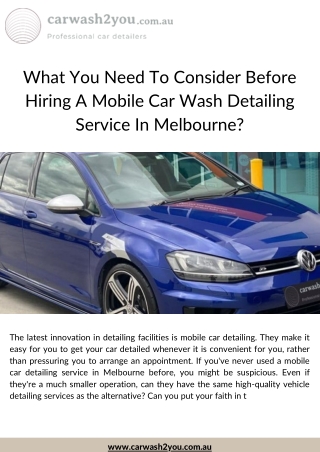 What You Need To Consider Before Hiring A Mobile Car Wash Detailing Service In Melbourne?