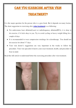 Can you exercise after vein treatment?