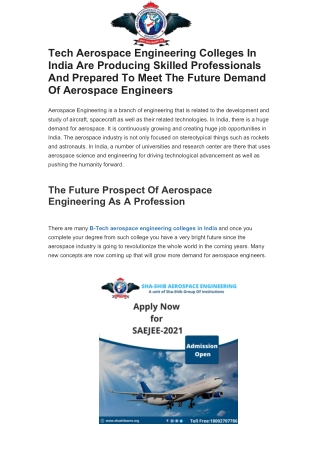 Tech Aerospace Engineering Colleges In India Are Producing Skilled Professionals