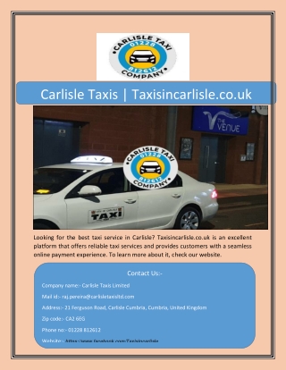 Carlisle Taxis | Taxisincarlisle.co.uk