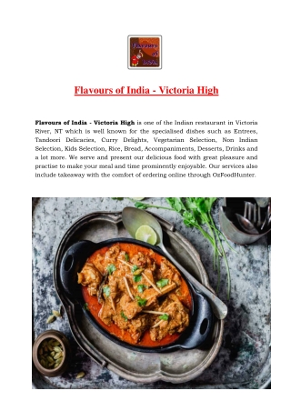 5% off - Flavours of India Takeaway Menu Victoria High, NT