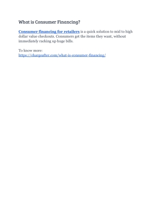 What is Consumer Financing?
