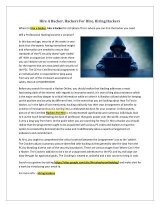 Hire A Hacker, Hackers For Hire, Hiring Hackers