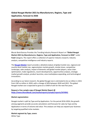Global Nougat Market 2021 by Manufacturers, Regions, Type and Application, Forecast to 2026