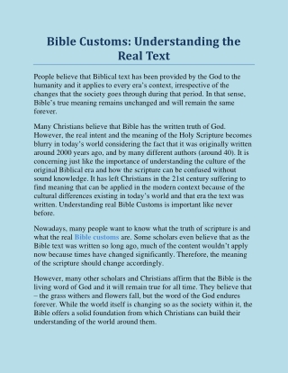 Bible Customs: Understanding the Real Text