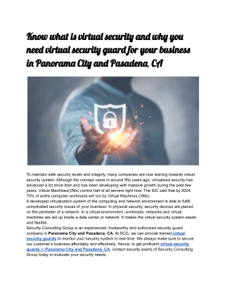 Know what is virtual security and why you need virtual security guard for your business in Panorama City and Pasadena, C