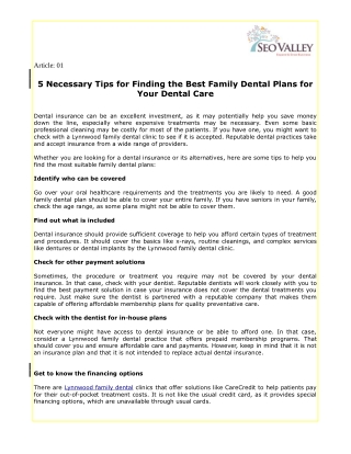 5 Necessary Tips for Finding the Best Family Dental Plans for Your Dental Care