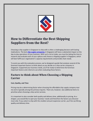 How to Differentiate the Best Shipping Suppliers from the Rest