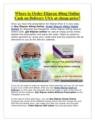 Where to Order Elipran 40mg Online Cash on Delivery USA at cheap price?
