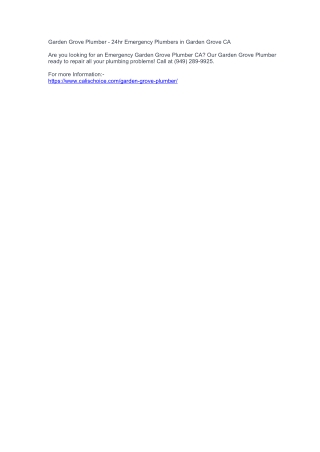 Garden Grove Plumber - 24hr Emergency Plumbers in Garden Grove CA