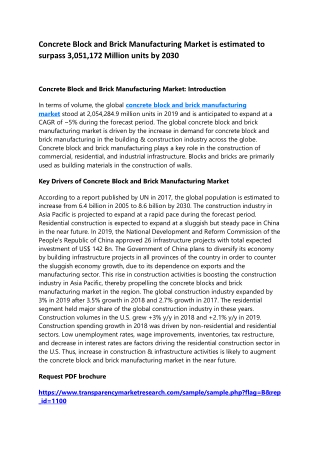 Concrete Block and Brick Manufacturing Market estimated to surpass 3,051,172Mn