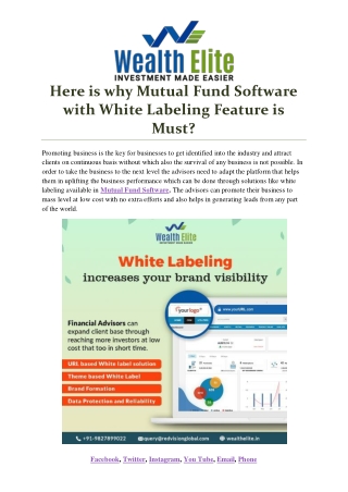 Here is Why Mutual Fund Software with White Labeling Feature is Must