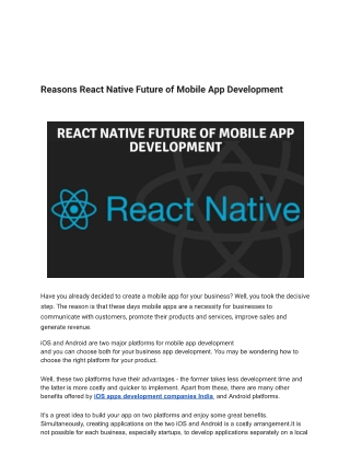 Reasons React Native Future of Mobile App Development