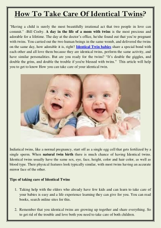 How To Take Care Of Identical Twins