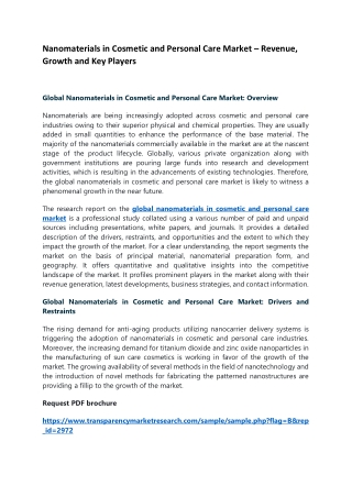 Nanomaterials in Cosmetic and Personal Care Market – Revenue and Key Players