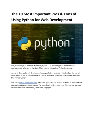 The 10 Most Important Pros and Cons of using Python for Web Development