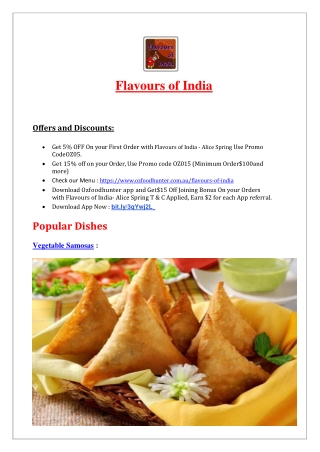 5% Off - Flavours Of India Menu Alice Springs Takeaway, NT