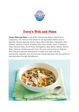 5% off - Terry's Wok and Pizza Restaurant Menu Langwarrin, VIC