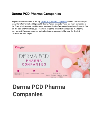 Derma PCD Pharma Companies