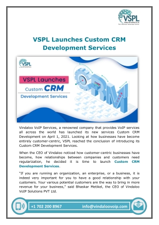 VSPL Launches Custom CRM Development Services