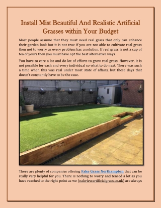 Install Mist Beautiful And realistic Artificial Grasses within Your Budget