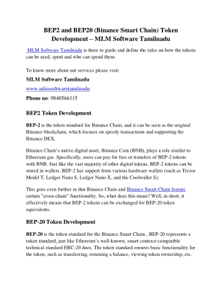 BEP2 and BEP20 (Binance Smart Chain) Token Development - MLM Software Tamilnadu