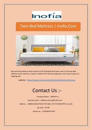 Twin Bed Mattress | Inofia.Com