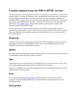 5 useful common terms for PSD to HTML services