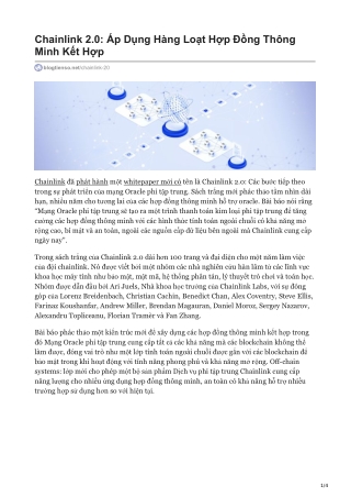 Chainlink 20 Áp Dụng Hàng Loạt Hợp Đồng Thông Minh Kết Hợp