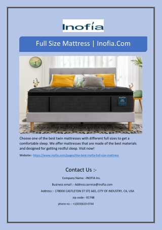 Full Size Mattress | Inofia.Com