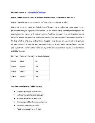 Plots of Different Sizes Available Exclusively At Bangalore!!