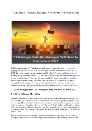 7 Challenges That L&D Managers Will Need to Overcome in 2021