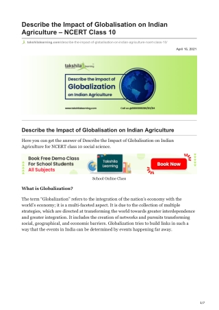 The Impact of Globalisation on Indian Agriculture pdf