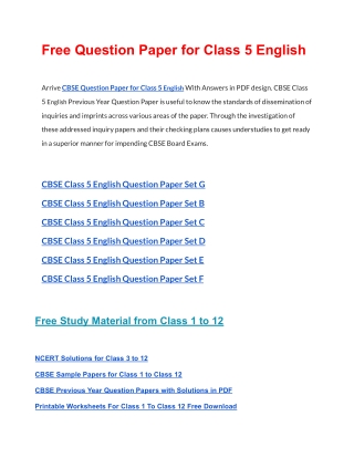 CBSE Question Papers Class 5 English PDF Solutions Download