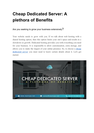 Cheap Dedicated Server_ A plethora of Benefits
