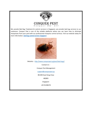 Bed Bug Control Service Singapore  CBed Bug Control Service Singaporeonquer Pest