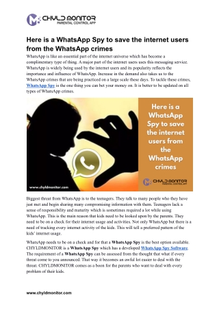 Here is a WhatsApp Spy to save the internet users from the WhatsApp crimes